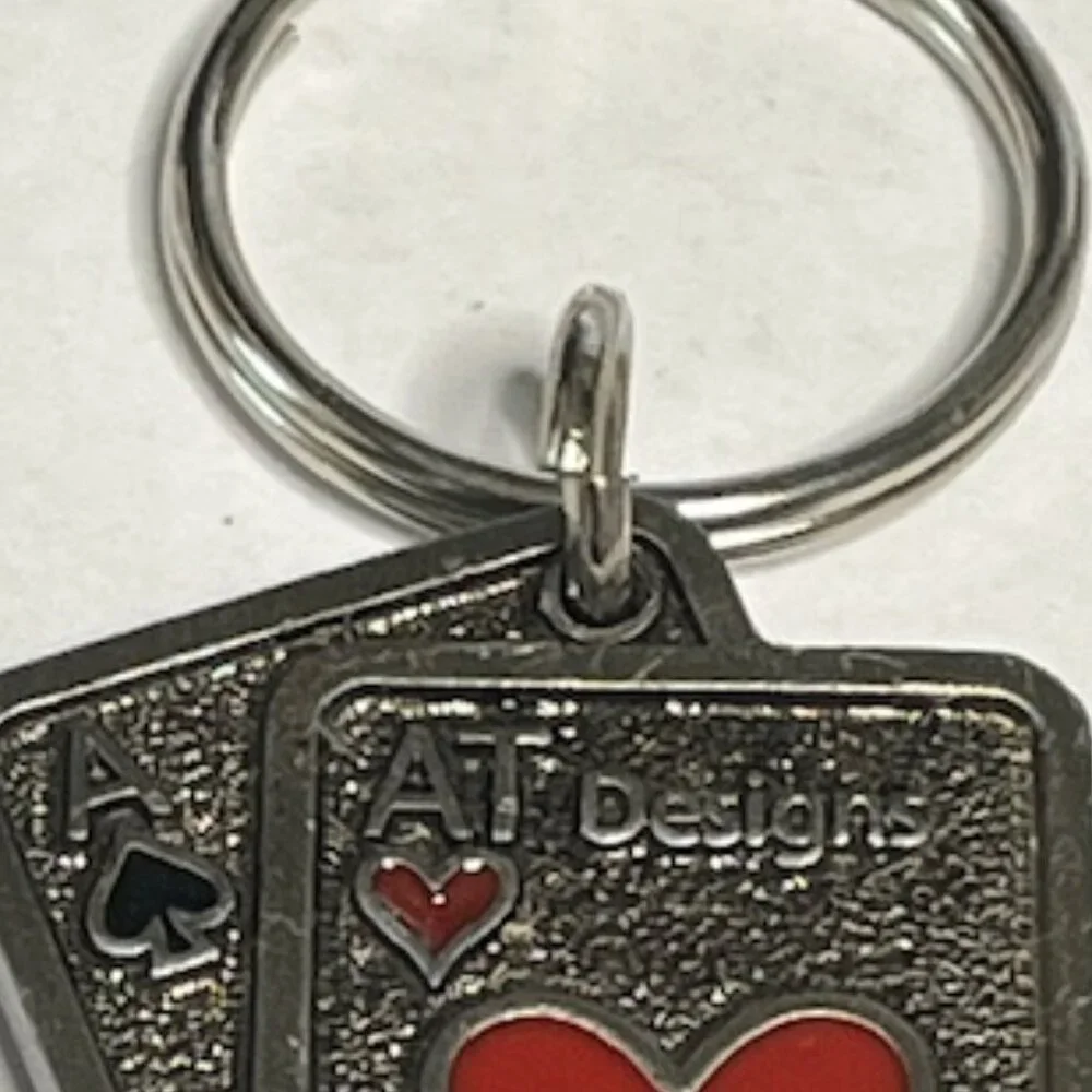 3D Ace of Hearts Playing Card Metal Pewter Key Chain Ring Clip 2.5